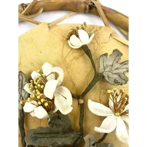VTG Leather Cutout Floral Dream Catcher Native American Signed CL Rice 1990 - Picture 13 of 16